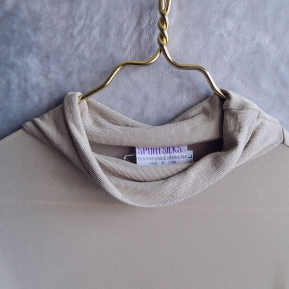 Vintage SPORTSILKS Tan 100% Silk Turtleneck Base Layer Size L Lightweight Winter - Picture 5 of 7